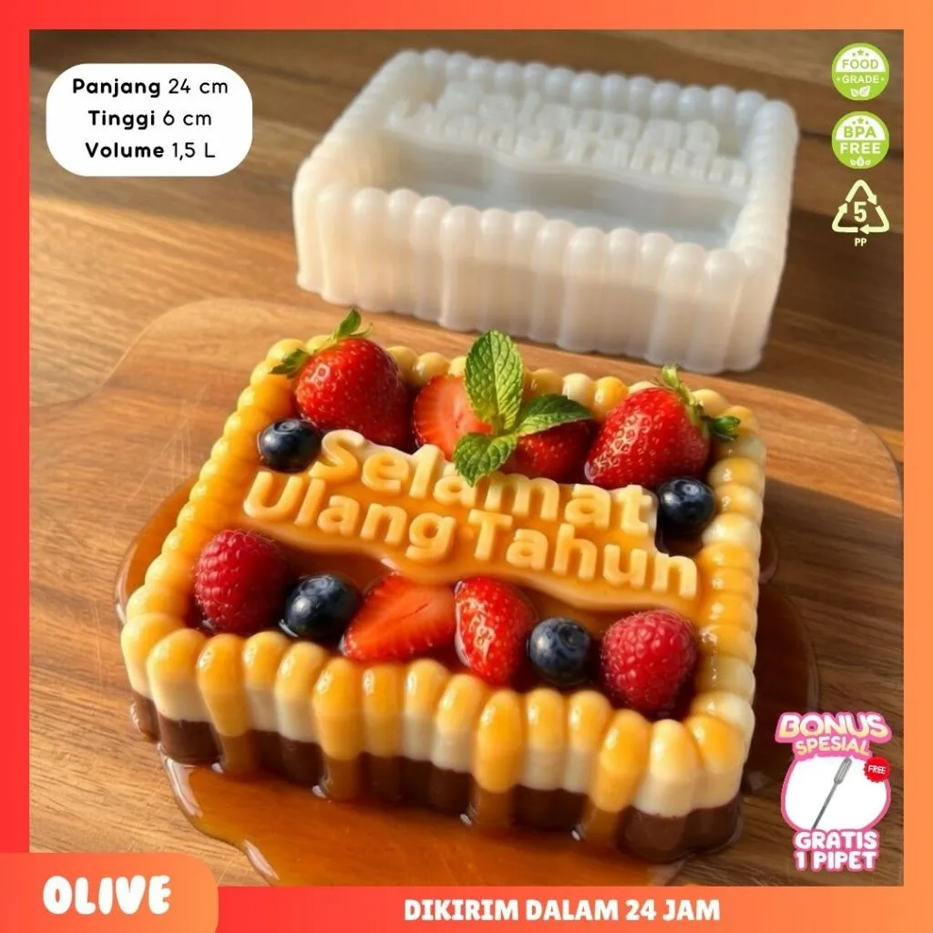 Cetakan Puding Persegi Selamat Ulang Tahun Plastik Loyang Premium 1,5 Liter / Cetakan Bolu Happy Birthday Ulang Tahun Puding / Cetakan Agar Jelly