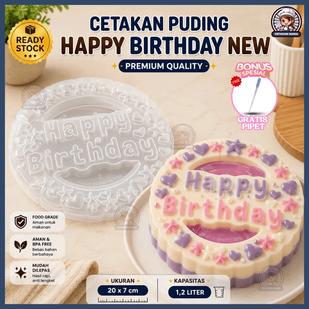 Cetakan Puding Happy Birthday Bintang Love New Ulang Tahun Plastik Premium 1,2 Liter FREE PIPET / Cetakan Bolu Ulang Tahun Puding Loyang Cetakan Ager Jelly Pudding