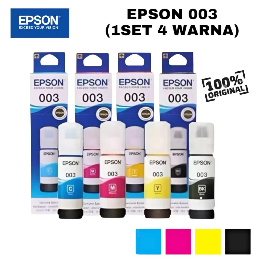 1SET TINTA EPSON 003 ORIGINAL L1110/L3210/L3110/L3150/L3250/L5190/L5290
