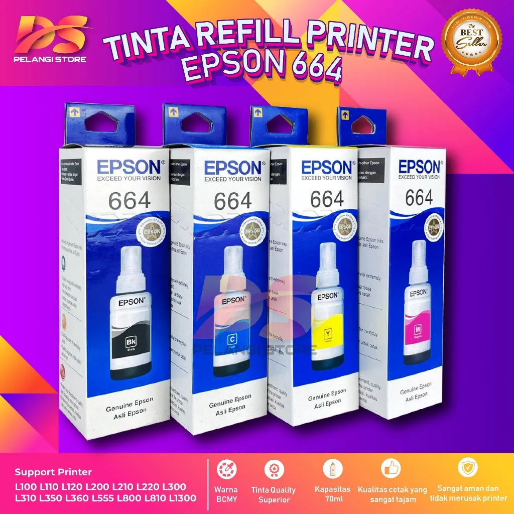 Tinta Epson 664 Untuk Printer L100 L110 L120 L200 L210 L220 L300 L310 L360 L365 L565 L1300 Cetak Gak Ada Habisnya, Warna Tetap Kece