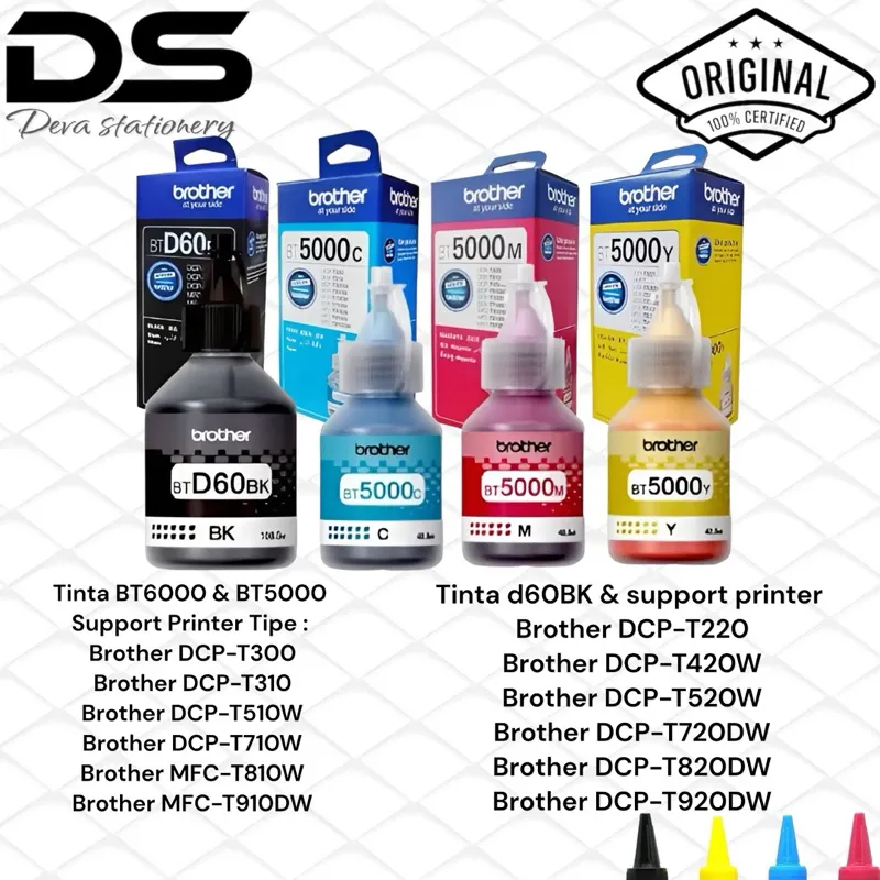 1SET TINTA BROTHER D60Bk D60 BT5000 TINTA REFIL DCP-T220 T420W T720DW ORIGINAL