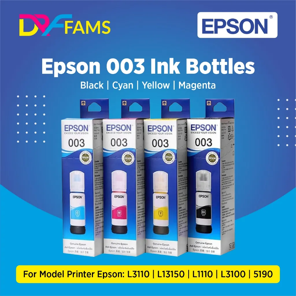 Paket 4PCS Tinta Printer Epson 003 Black dan Colour untuk Epson L1210 L3150 L3210 L3250 L3256