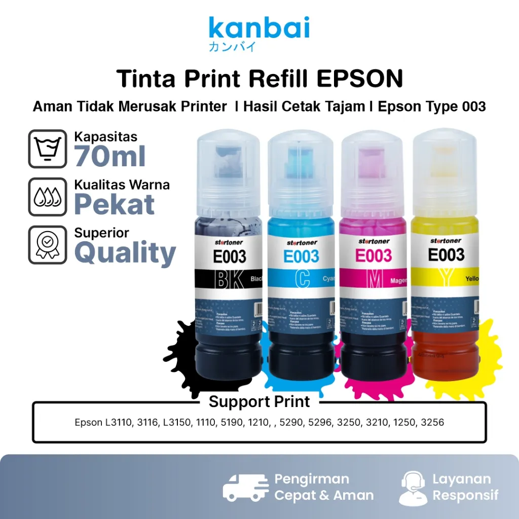 Tinta Epson 003 Printer L Series 70ml L1110 | L3110 | L3116 | L3150 | L3156 | L5190 | L3210 | L5290