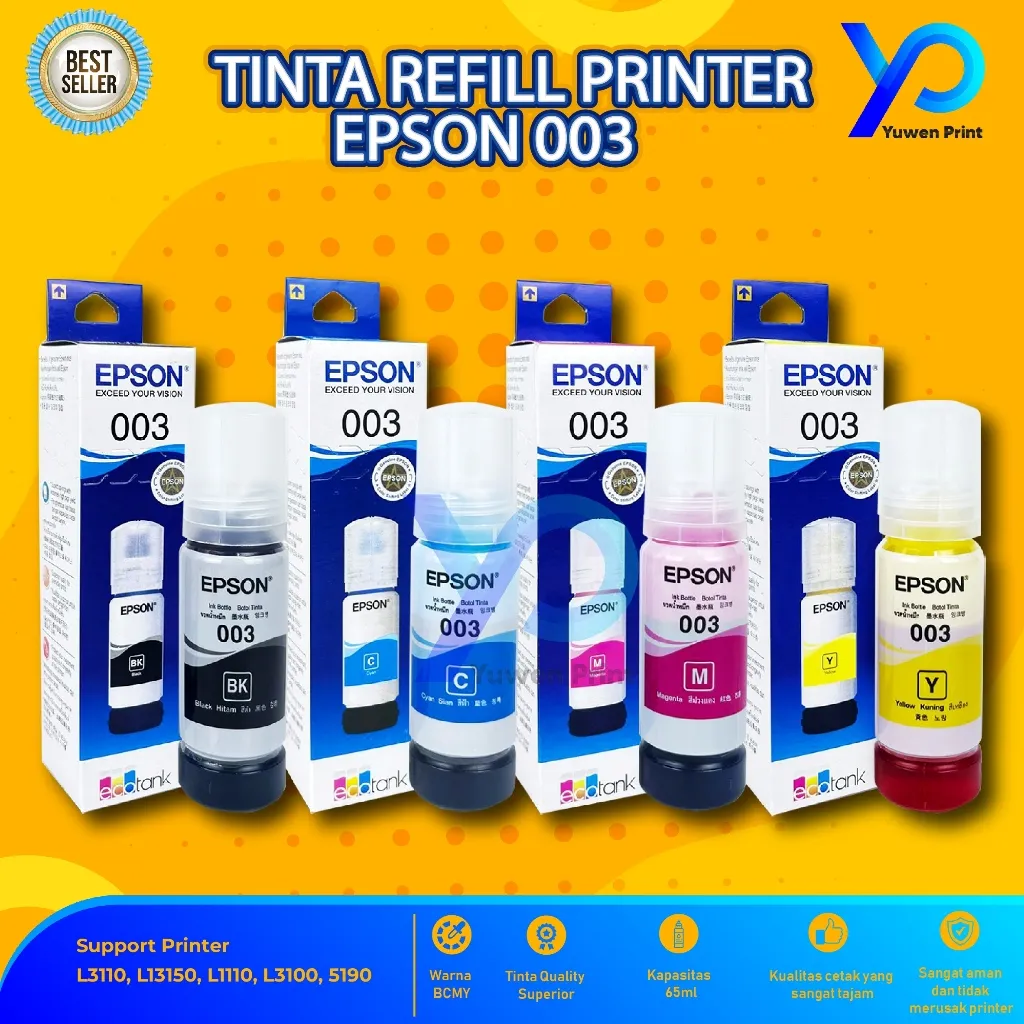 Tinta Epson 003 Refill Untuk Printer L1110 L3100 L3110 L3150 L3510 L5190 L3210 Cetak Tajam