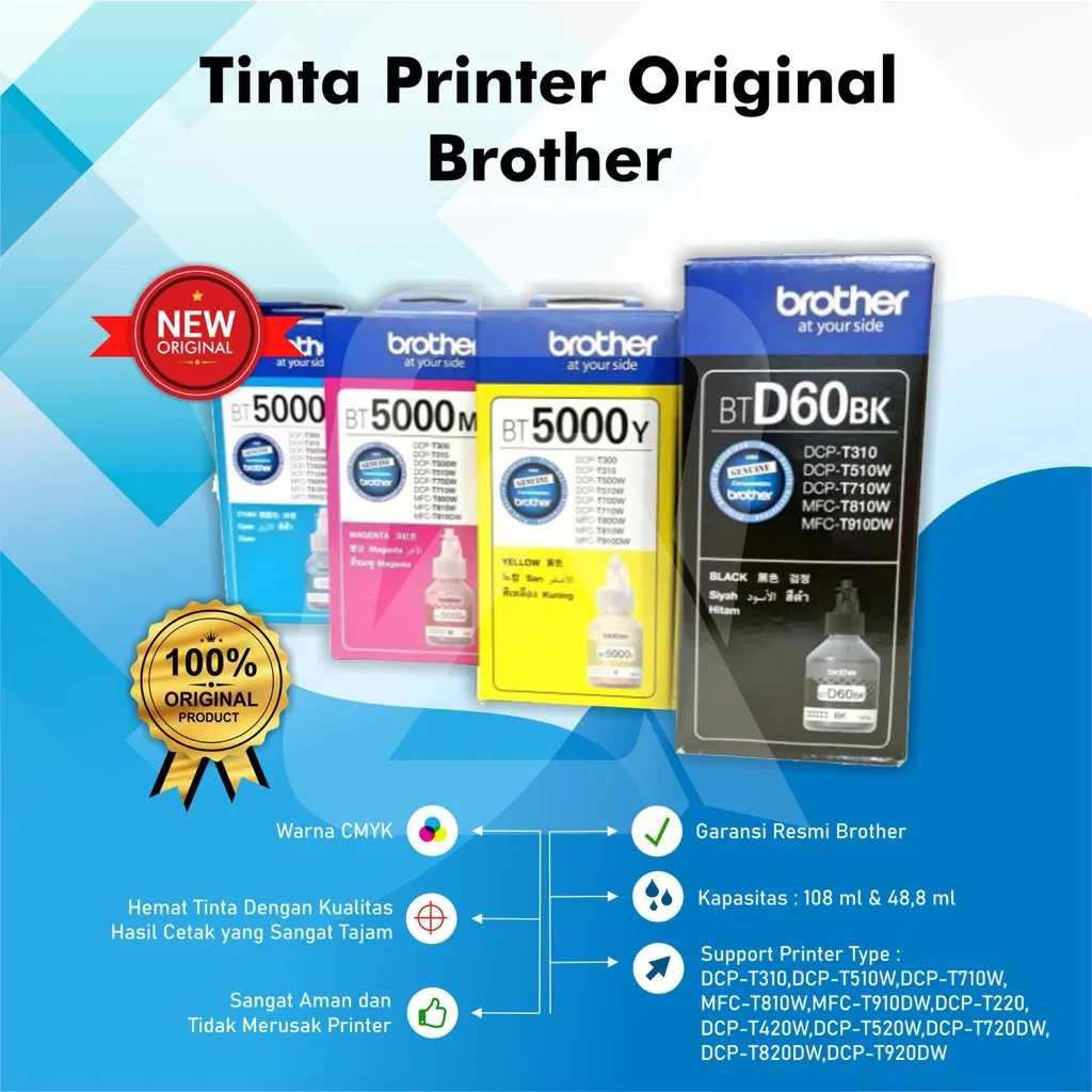 Tinta Brother BTD60 BT5000 Black Cyan Magenta Yellow Original