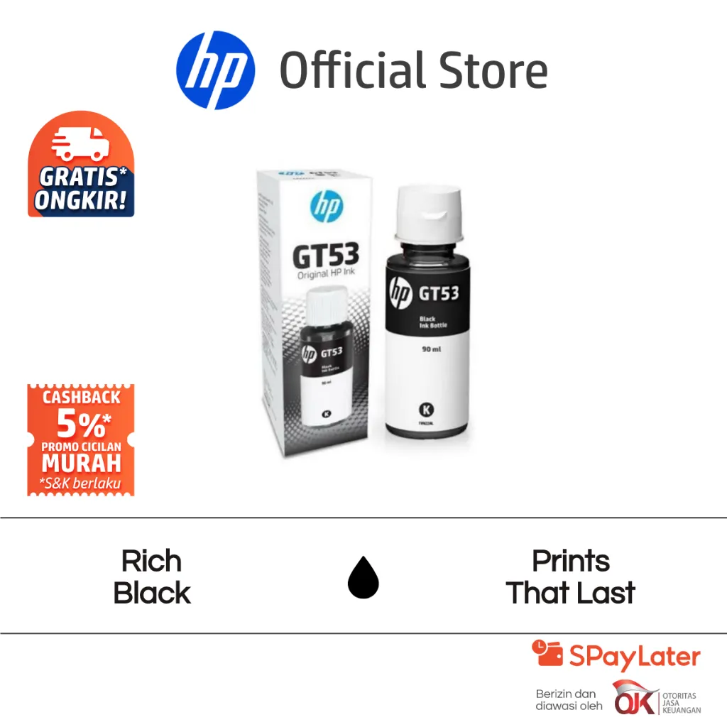 Tinta Printer HP Original GT53 90-ml Hitam Black / GT52 Cyan / GT52 Magenta / GT52 Yellow / Smart Tank 670 , 720 , 750 , 670 , 720 , 750 , 500 , 515 , 525 , 585 , 615 Tinta Suntik Promo Murah Gratis Ongkir Official