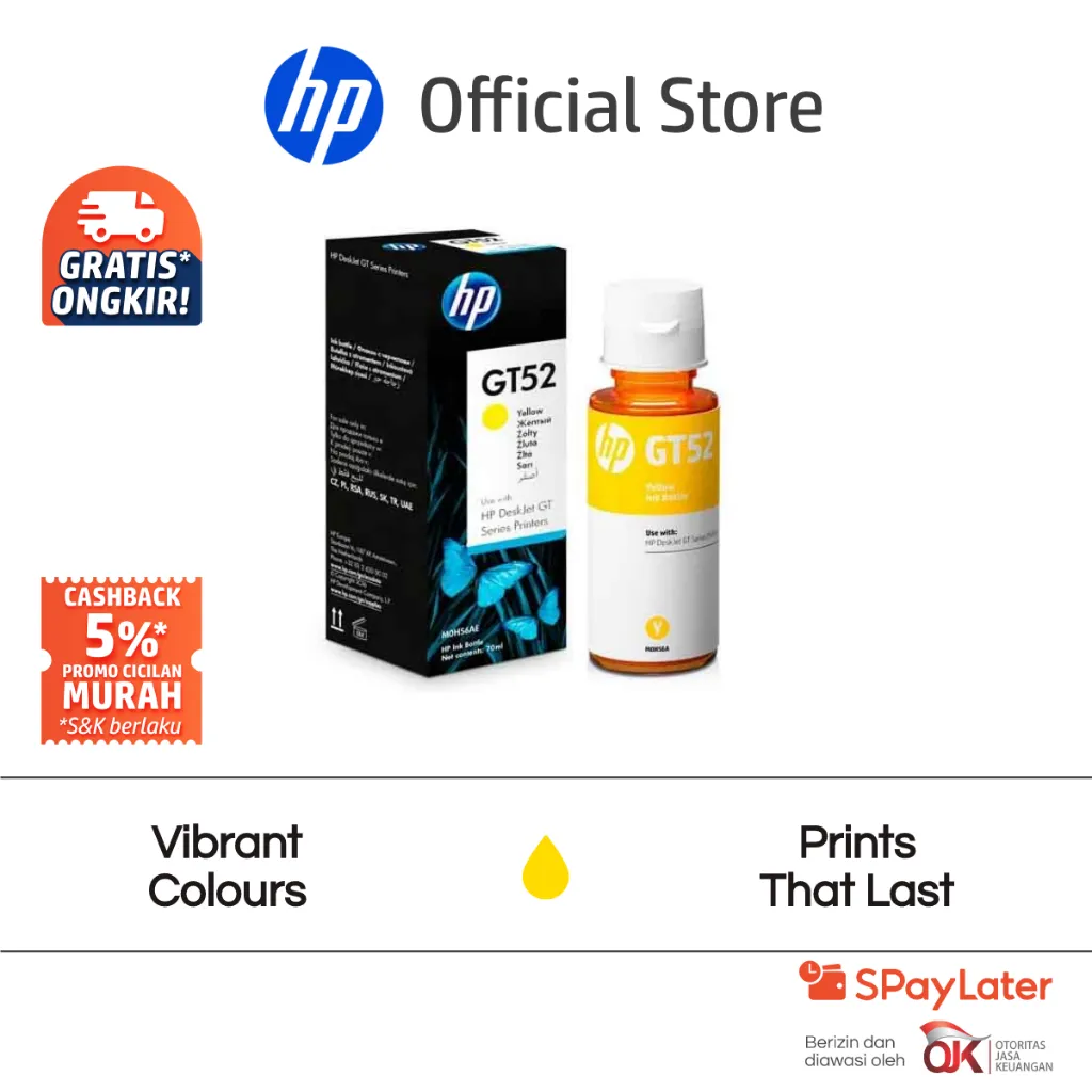 Tinta Printer HP Original GT52 Yellow / Cyan / Magenta / GT53 Hitam / Smart Tank 670 , 720 , 750 , 500 ,115 , 315 , 319 , 415 , 419 , 500 , 515 , 525 , 585 , 615 , 670 Tinta Suntik Promo Murah Gratis Ongkir Official