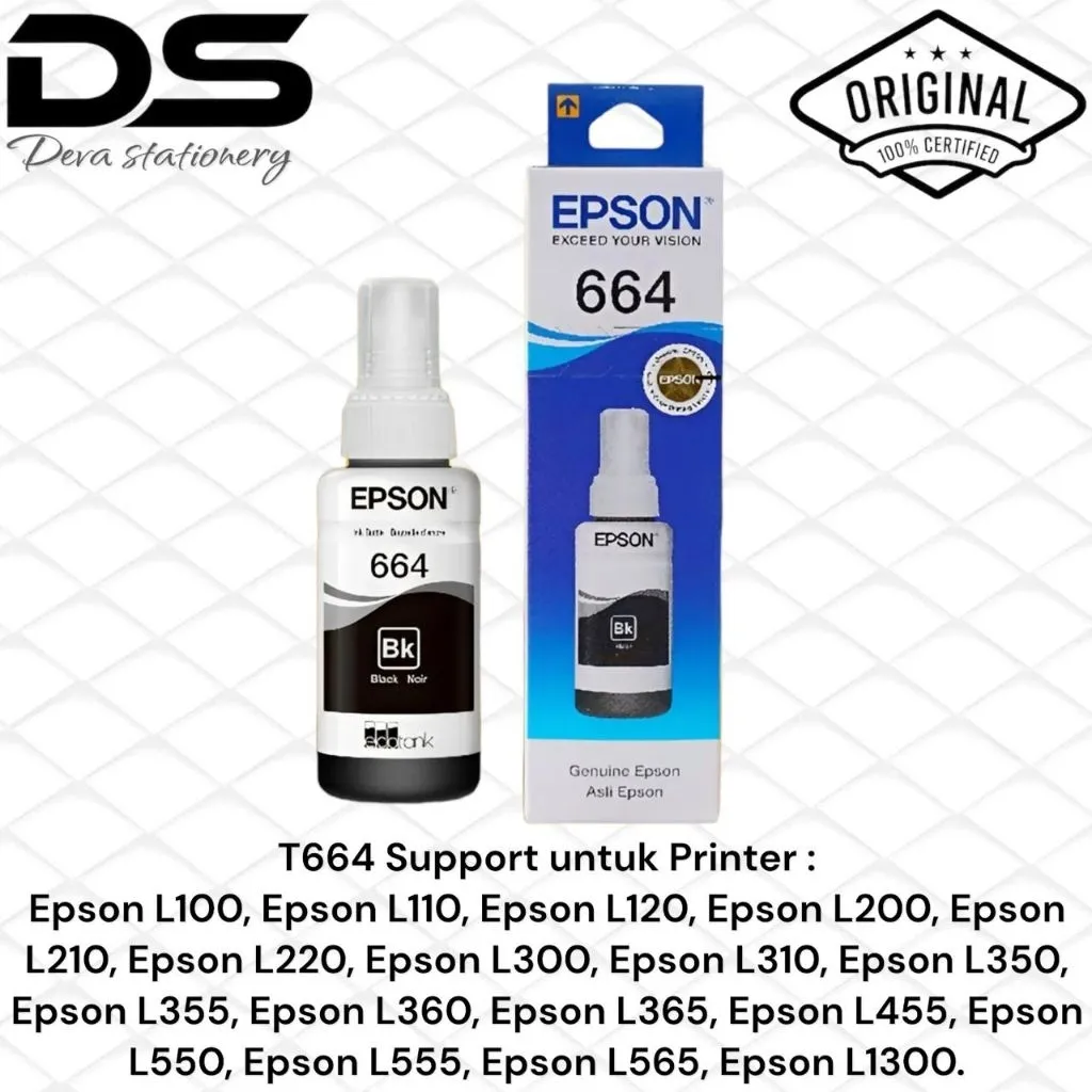 TINTA PRINTER EPSON 664 BLACK ORIGINAL L100/L110/L120