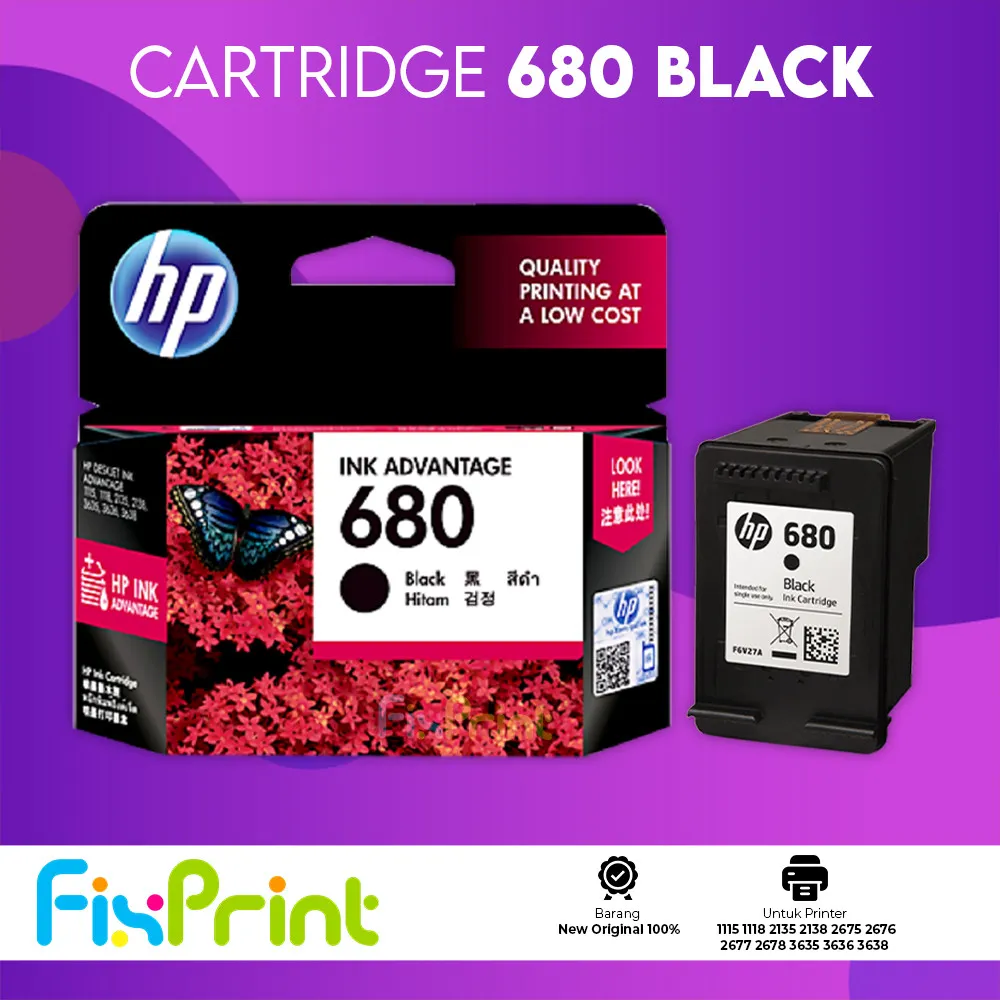 FixPrint Tinta Cartridge HP 680 682 683 678 802 803 704 46 Original Black Color Warna Hitam Ori Printer Deskjet 1115 2135 2545 3635 2010 K010a 2060 F735 K109 1510 1112 2132 2520hc 2335 2336 2775 2776 4176