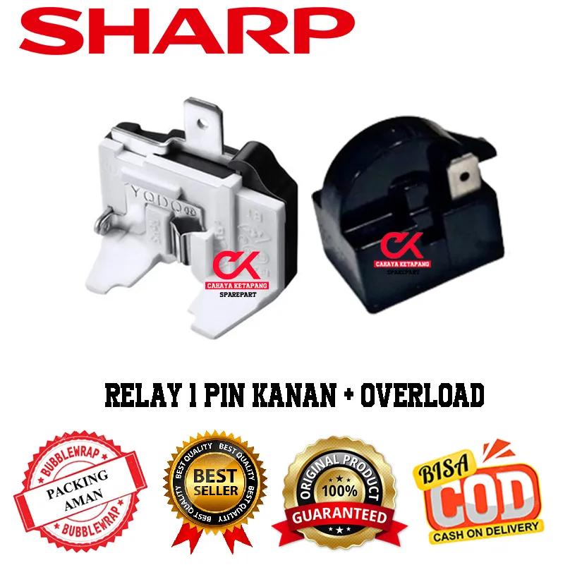 Relay 1 Pin KANAN + Ptc Overload Kulkas Sharp 1 Pintu / 2 Pintu