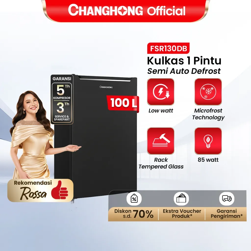 [KULKAS MINI] Changhong Kulkas 1 pintu (Refrigerator) Lemari Es Kapasitas 100 Liter – Black FSR130DB (Semi Auto-Defrost ) (Ajustable Door)
