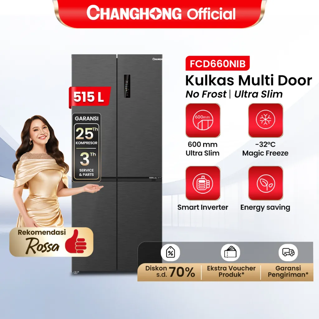 [NEW LAUNCH] CHANGHONG 515L Kulkas Multi Door Inverter Refrigerator FCD660NIB-Grey ( Kulkas Anti Bunga Es ) (Space Master) (Leco Anti Bacterial)( Kulkas Kapasitas Besar) (Satu Tombol Kontrol Pintar) (Care+ Space) (Magic Freezer)