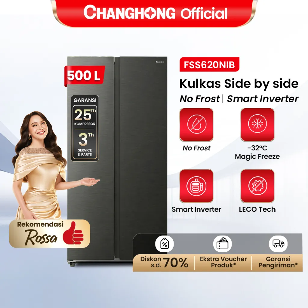 [NEW PRODUCT] Changhong 500L Kulkas Side By Side Inverter Refrigerator FSS620NIB-Grey  (Kulkas No Frost Anti Bunga Es)(Leco Anti Bacterial ) (Kulkas Kapasitas Besar) (-32 Magic Freezing)