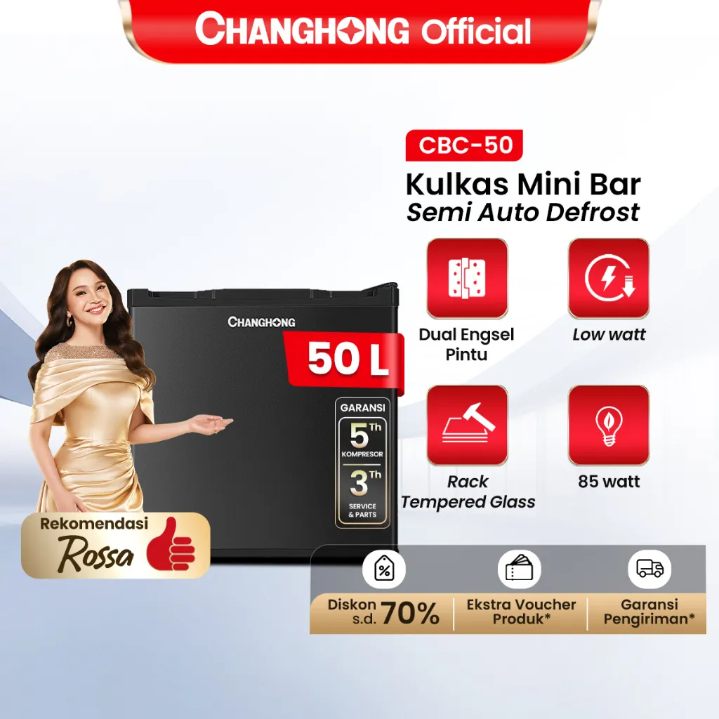 [SMART CHOICE] Changhong Kulkas Mini Bar (Refrigerator) Lemari Es Kapasitas 50 Liter  CBC 50 (Semi Auto Defrost) (Adjustable Door Bisa Di Buka dari Kiri/Kanan) (Kulkas Simple Minimalis) (Freezer Yang Terpisah) (Tidak Bising)