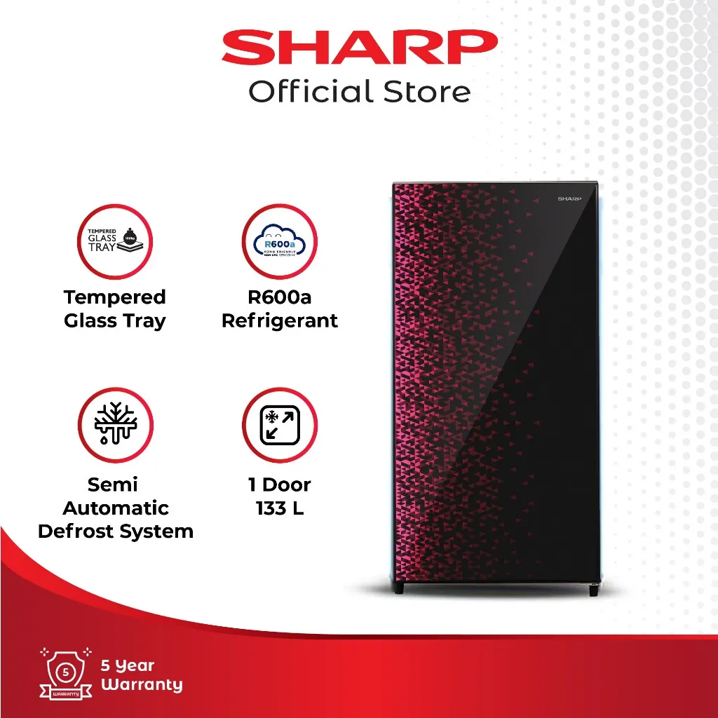 Sharp Kulkas 1 Pintu SJ-X166MG-Gr SHINE Magneglas Series RED 133L