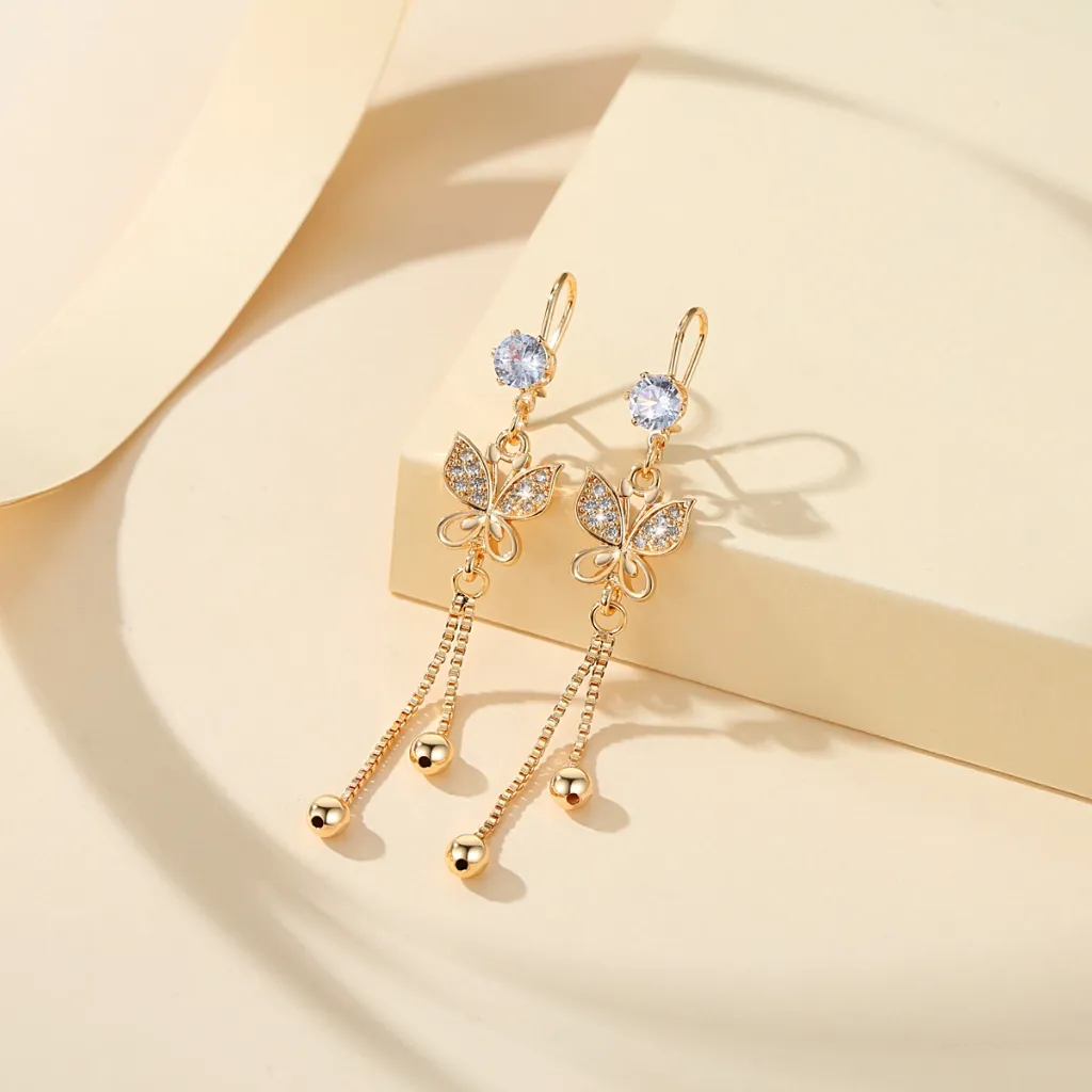Lanmi Jewelry Anting Korea Wanita Emas Panjang Kupu-Kupu Liontin Titanium Stainless Steel Fashion Aksesoris Anting Murah LM178