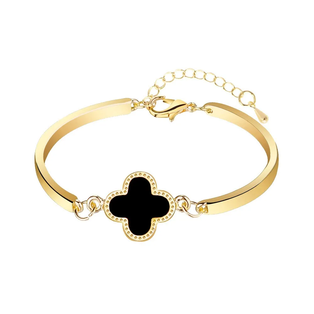 Gelang Empat Daun Semanggi Stainless Steel Anti Luntur Aksesoris Perhiasan Fashion Wanita Dewasa Gelang