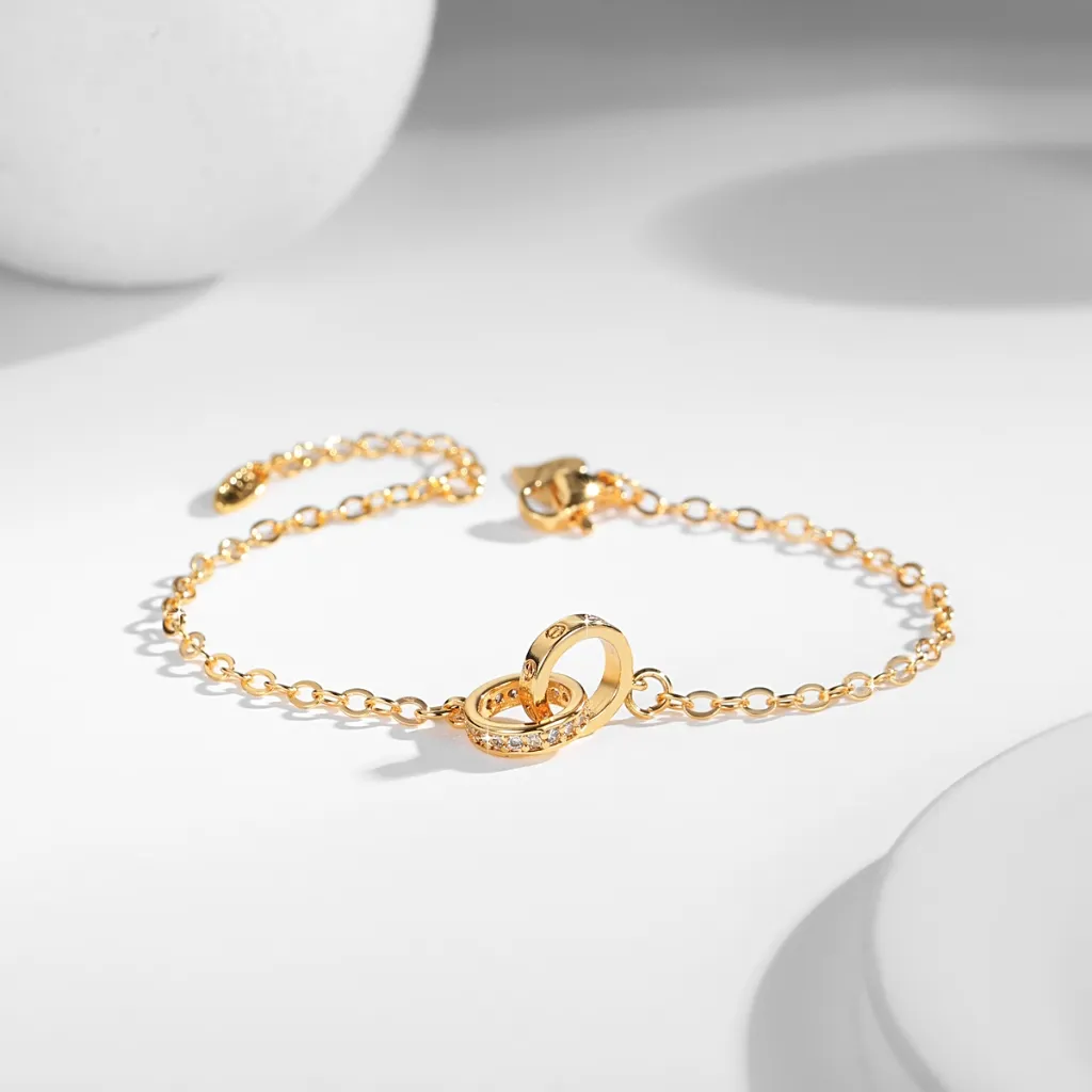 Lanmi Jewelry Gelang Rantai Kristal Elegan Berlapis Emas Anti Luntur Stainless Steel Untuk Wanita Dewasa Aksesoris Perhiasan Mode LM793