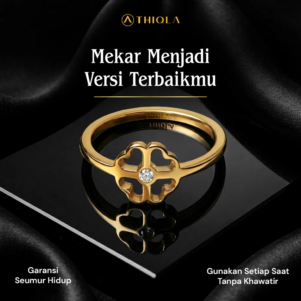 THIQLA - Cincin Bunga ZAHRA - Cincin Wanita Dilapisi Lapisan Emas Asli - Garansi SEUMUR HIDUP Cincin Anti Karat, Anti Hitam - Aksesoris Perhiasan Stainless Steel 316L: Bahan Hypoallergenic - Bukan Cincin Titanium