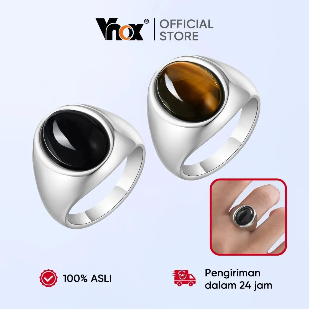Vnox Cincin Batu Akik Pria Titanium Steel | Cincin Permata Anti Karat Aksesoris Pria Elegan