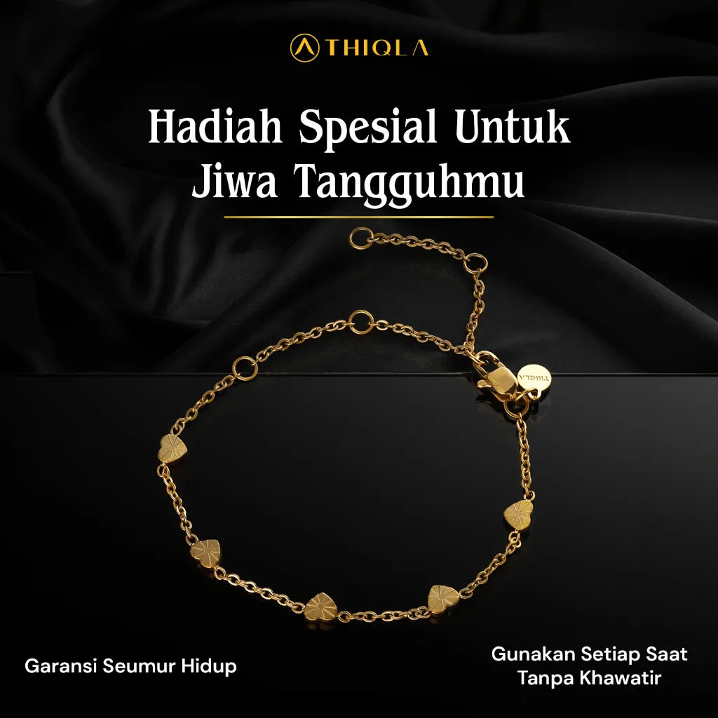 THIQLA – Gelang Wanita Love HUBBU - Gelang Rantai Nori Dilapisi Emas Asli  -Gelang Wanita Anti Karat, Anti Hitam - Aksesoris Perhiasan Stainless Steel 316L: Bahan Hypoallergenic & Cocok utk Kulit Sensitif - Bukan Gelang Titanium