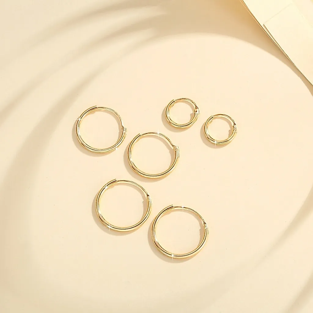 Lanme Jewelry Anting Hoop Korea Wanita Simpel Lapis Emas Stainless Steel Tersedia Tiga Model Fashion Anting Aksesoris TX184
