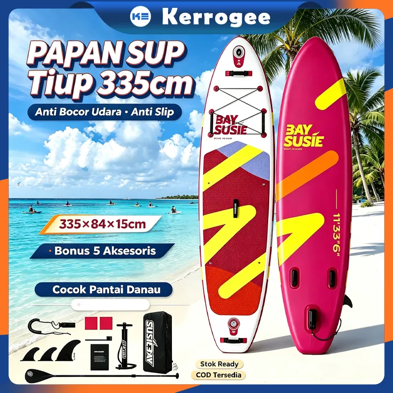 Papan SUP Tiup 335cm Anti Bocor Stabil di Air Stand Up Paddle 5 Aksesoris Gratis Olahraga Pantai Yoga Pemula Keluarga Nama