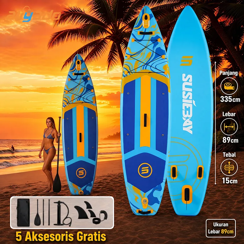 SUSIEBAY Papan Dayung SUP Tiup 335x89cm Inflatable Stand Up Paddle Board Anti Slip Portable Olahraga Air Gratis 5 Aksesoris Pompa Nama