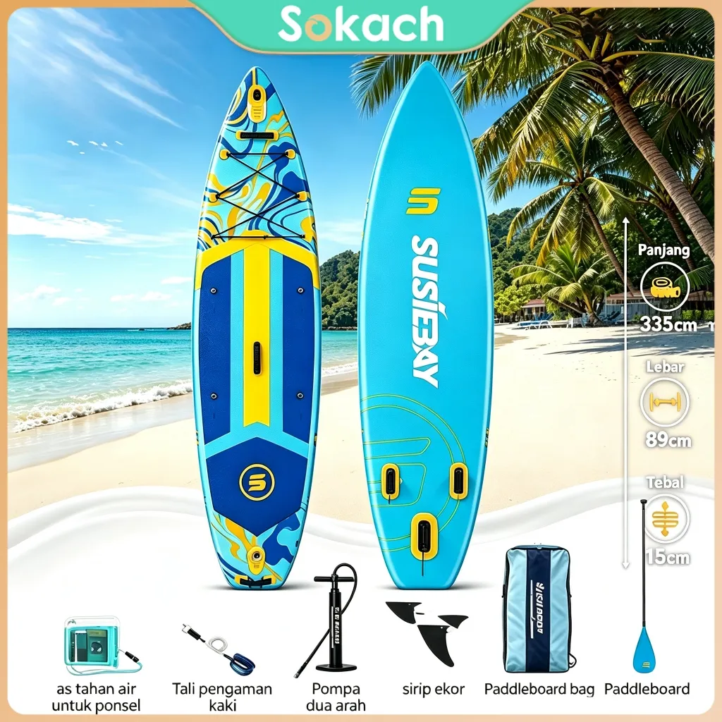Stand Up Paddle Board Papan Dayung SUP 335cm PVC Tebal Anti Bocor Stabil Anti Slip Mudah Dibawa Dewasa Pemula Yoga Surf Danau Laut Tiup Inflatable Paddle Board Surfboard New Models SUP Travel