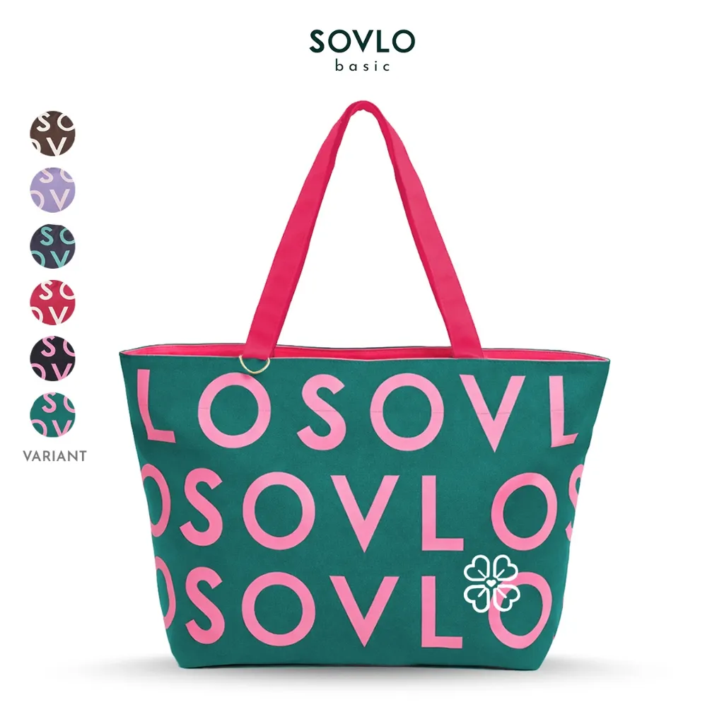 SOVLO Basic Daily Tote Bag Wanita Classic – Tas Kanvas Besar Zipper Muat Laptop sampai 15 Inch – Tote Bag Korean Style Simple, Minimalist, Stylish