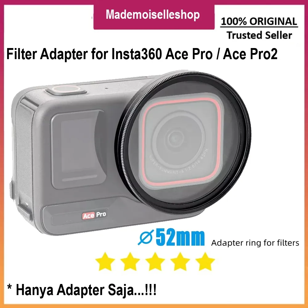 JSR Filter Adapter 52mm for INSTA360 Ace Pro & Ace Pro 2 - Adapter Filter CPL - Variable ND - Black Mist for Insta360 Ace Pro Action Cam Filter