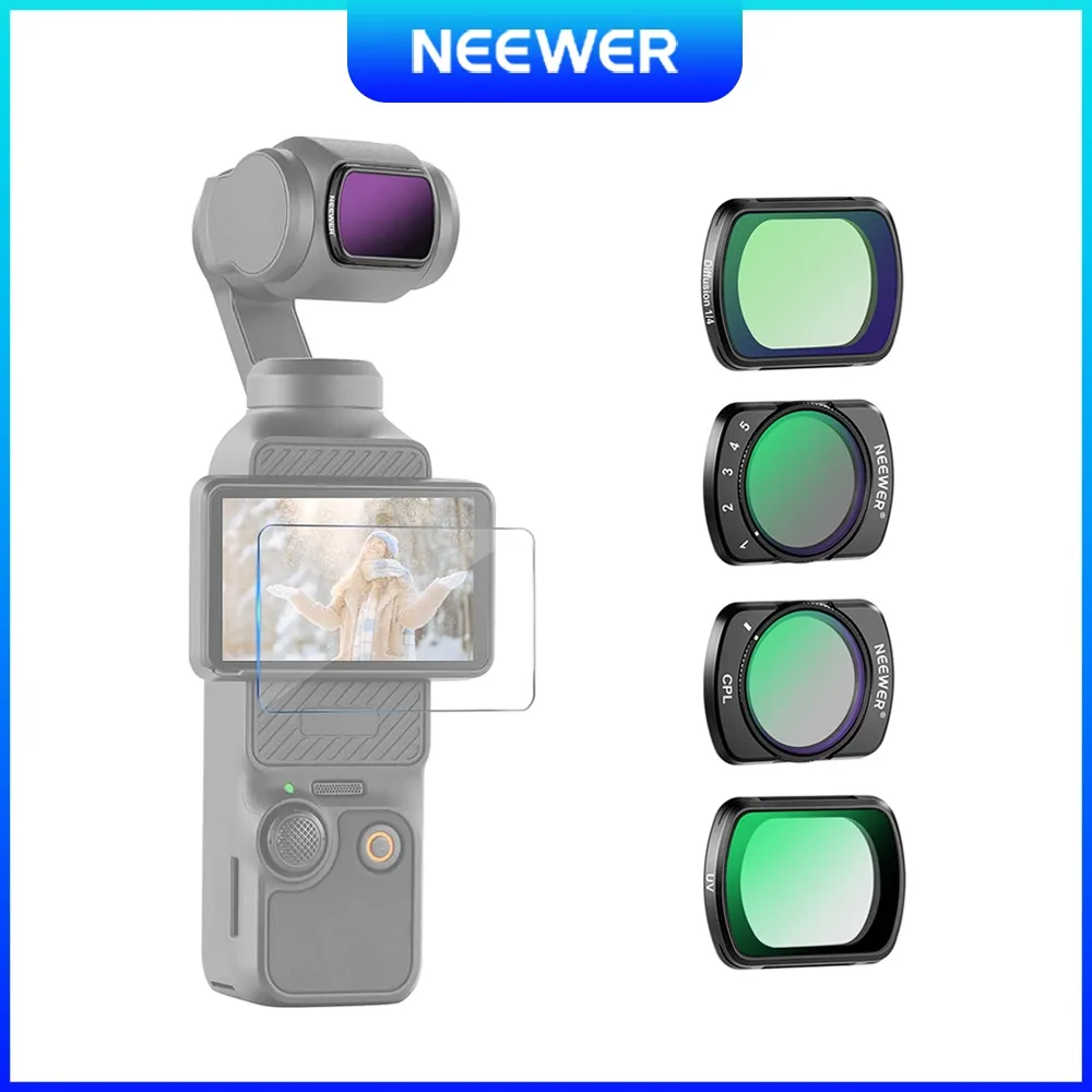 NEEWER 4 Pack Magnetic Filter Set for DJI OSMO Pocket 3 / Pocket 4, UV CPL ND2-32 1/4 Black Mist filter