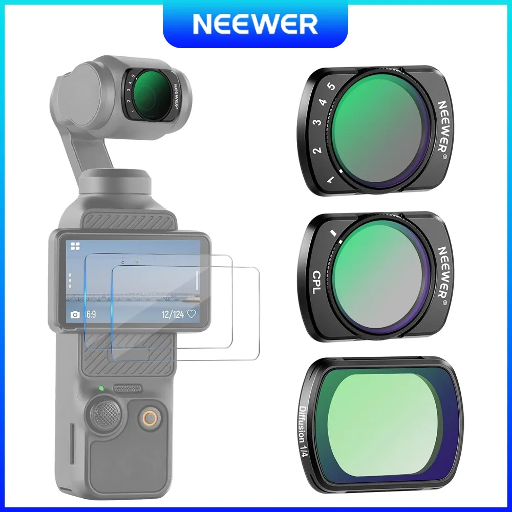 NEEWER Magnetic Filter Set for DJI Pocket 3 / Pocket 4, CPL ND2-32 1/4 Black Diffusion Camera Lens Filters