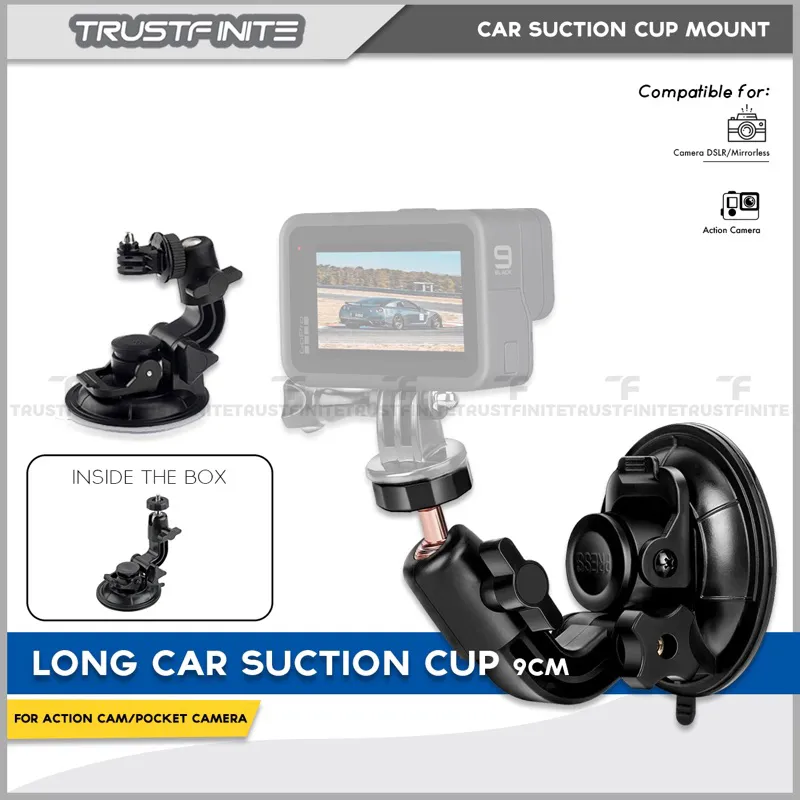 Car Suction Cup 9cm with Tripod Mount for GoPro Hero 12/11/10/9/8/7/6/5/4/3 Akaso Insta360 X4/X3/X2/X /One RS / Go 3/2 / Ace Pro / Ace Brica Akaso DJI Osmo Action 4/3/2 Yi Cam / Dash Cam / Mount Tempel GoPro Dashboard Kaca Mobil