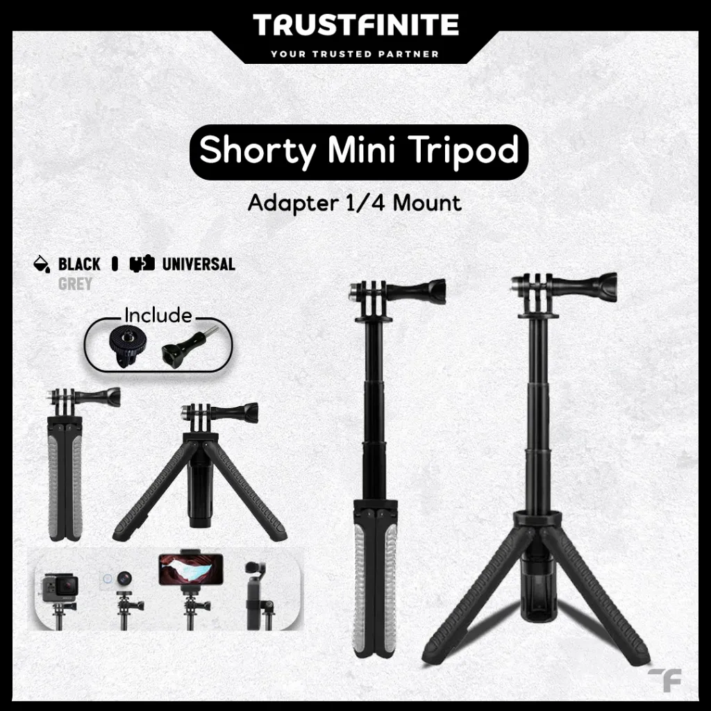 Shorty Mini Extension Tripod for GoPro Hero 12/11/10/9/8/7/6/5 Yi Brica Akaso DJI Osmo Pocket Insta360 X4/X3/X2/X/GO3S/GO3/2/1/Ace Pro/One RS Action Cam