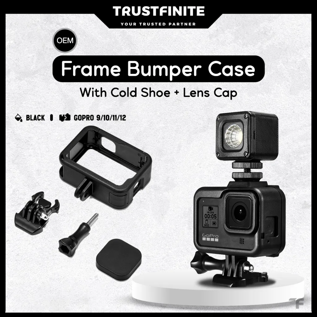 Protective Frame Case Dual Cold Shoe + Lens Cap GoPro Hero 9/10/11/12 Black Casing Pelindung GoPro Hero 9/10/11/12