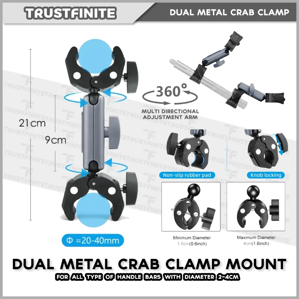Double Magic Clamp Insta360 X4 X3 X2 ONE GoPro Max 360 Action Cam Handlebar Invisible Stick Clamp Mount