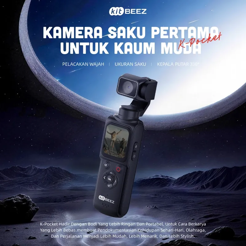 KiTBEEZ K-POCKET Kamera Pocket WiFi Pocket Action Camera 75MP 18X 4K Built-in Filters 330°AI Face Tracking with Tripod