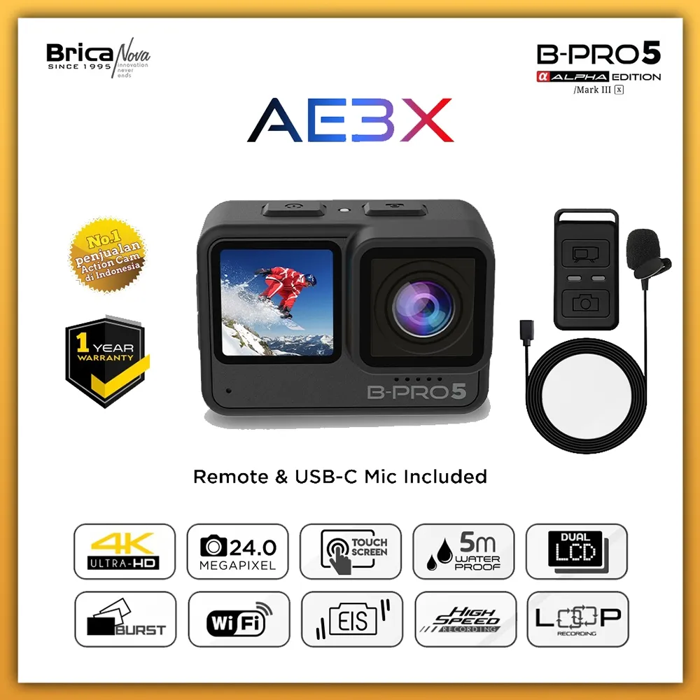 Brica B-PRO5 Alpha Edition 4K Mark III Series - AE3S - AE3X - Black EIS + Gratis Kaos - Action Cam