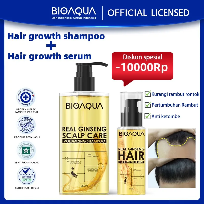 BPOM BIOAQUA Shampo Penumbuh Rambut Cepat Ginseng Shampoo 350ml pertumbuhan rambut Pengendalian Minyak Anti rambut rontok Botak shampo penumbuh rambut sampo anti ketombe dan rontok Anti Hair Fall Hair Treatment Shampoo