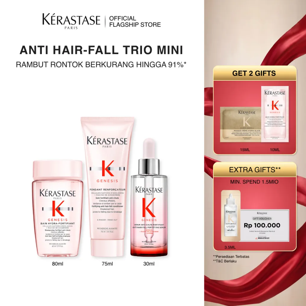 Kerastase Anti Hair Fall Set - Shampoo Genesis Hydra 80ml, Kondisioner Genesis 75ml & Serum Genesis Rambut Rontok 30ml