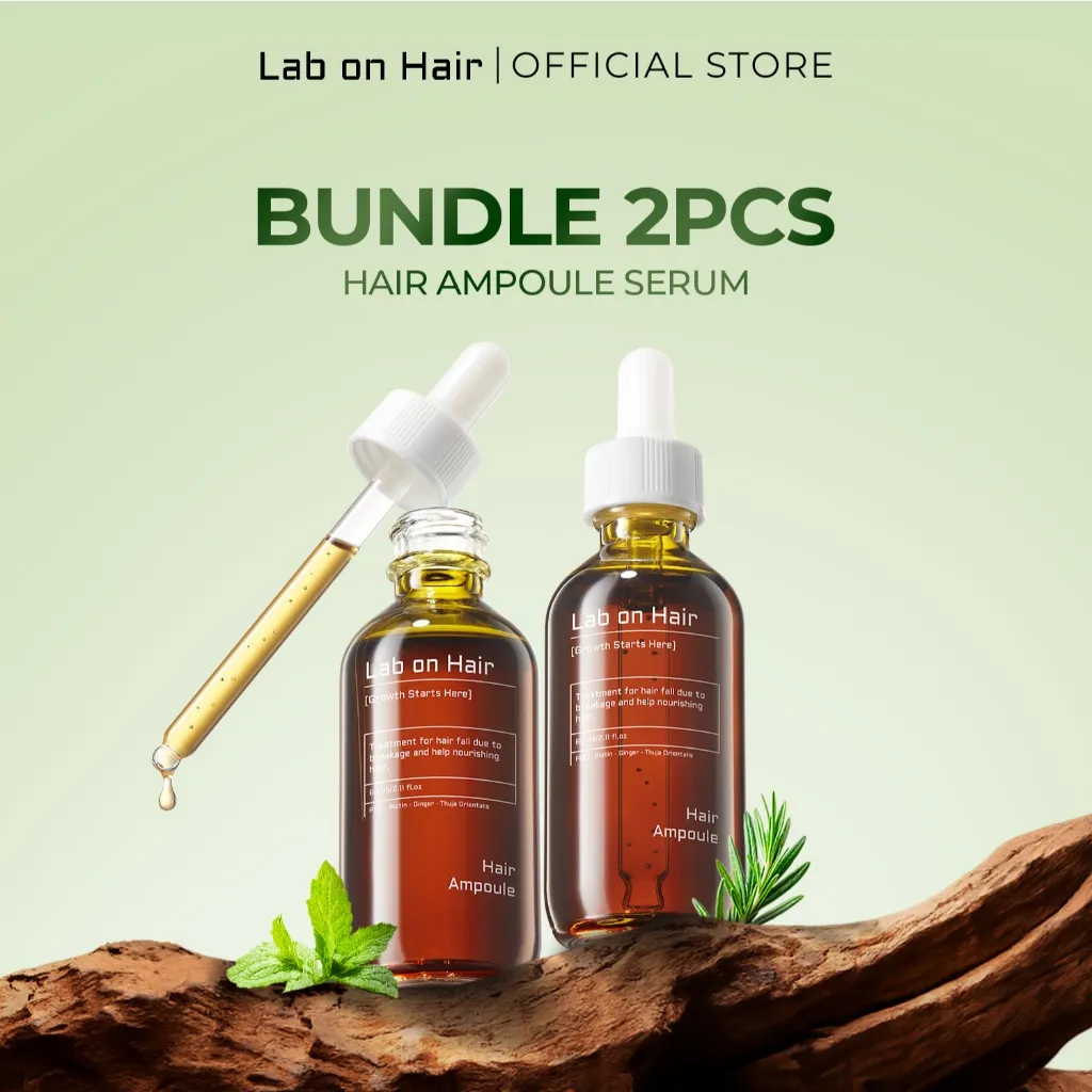 Lab On Hair Bundle 2 Ampoule Anti Hair Fall Ampoule Serum -  Hair Oil Serum Vitamin Rambut Hair Tonic Growth Rambut Anti Rontok Kering Bercabang Mempercepat Pertumbuhan Penumbuh Rambut Water Base dengan PDO + Biotin + Ginger Hair Serum Hair Ampoule Serum