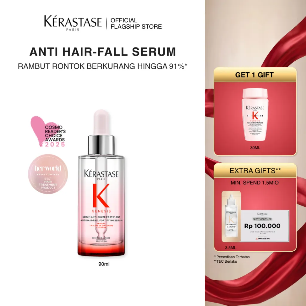 Kerastase Serum Genesis 90ml Anti Hair Fall Serum - Serum untuk Rambut Rontok & Patah - Mengandung Aminexil 1.5%, Ginger Roots