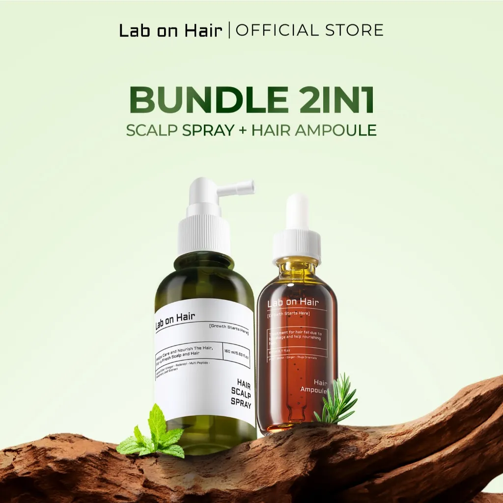 Lab On Hair Bundle Anti Hair Fall Ampoule + Scalp Spray - Paket Ampoule Serum dan Scalp Spray Untuk Mencegah Rontok Kering Bercabang Mempercepat Pertumbuhan Rambut Menguatkan Merawat Kesuburan dengan PDO + Biotin + Ginger Hair Serum Hair Ampoule Serum