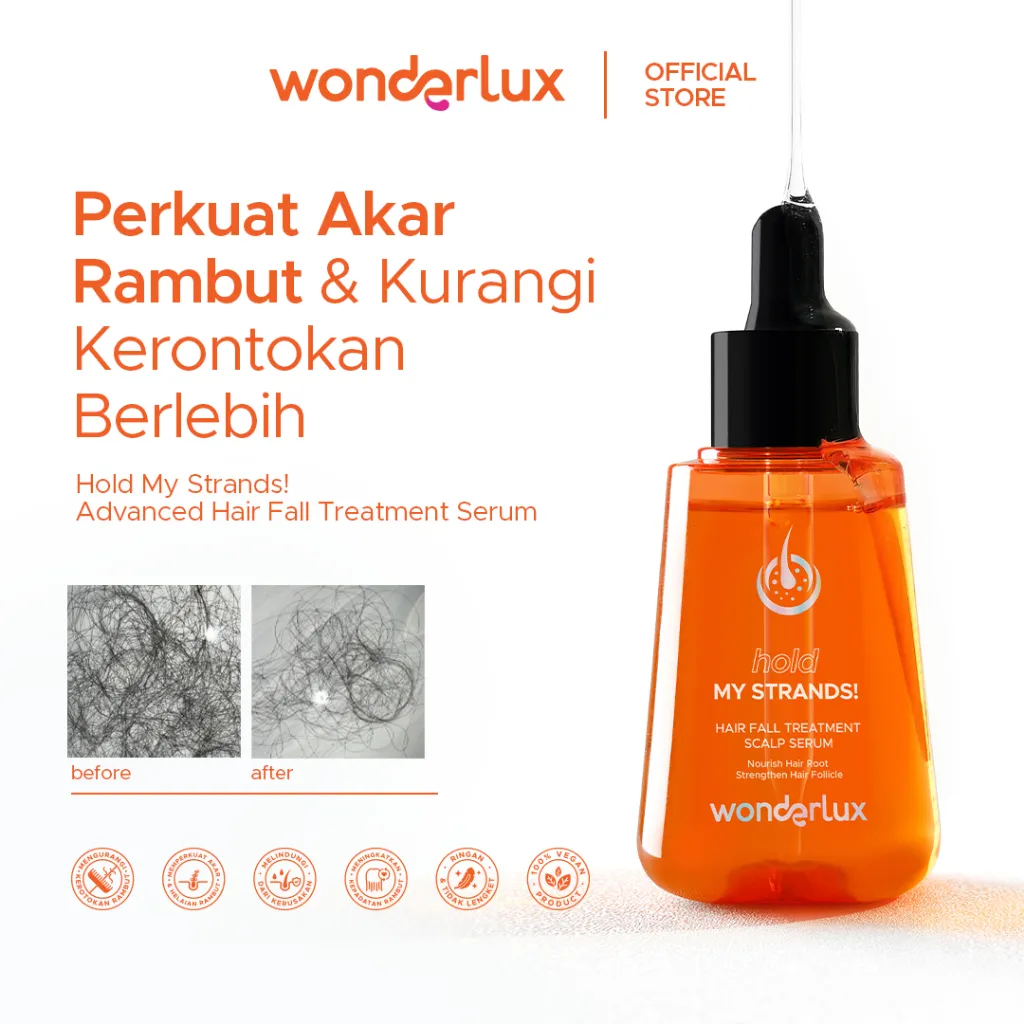 WONDERLUX Scalp Serum Hold My Strands! 75ml Hair Fall Treatment Serum Anti Rontok Memperkuat Akar Rambut Protein Amino Acid Hair Tonic Rambut Lebat Kuat Tidak Mudah Patah Rambut Sehat