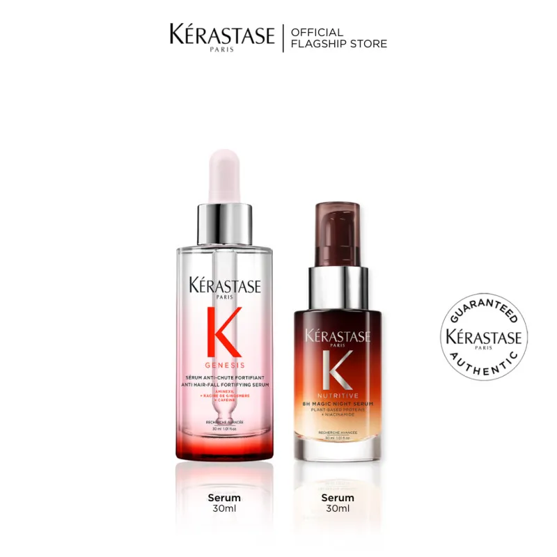 Kerastase Genesis & Night Serum - Genesis Hair Serum 30ml Anti Hair Fall & 8H Magic Night Serum 30ml - Serum Rambut Rontok & Patah & Serum untuk Rambut Kering