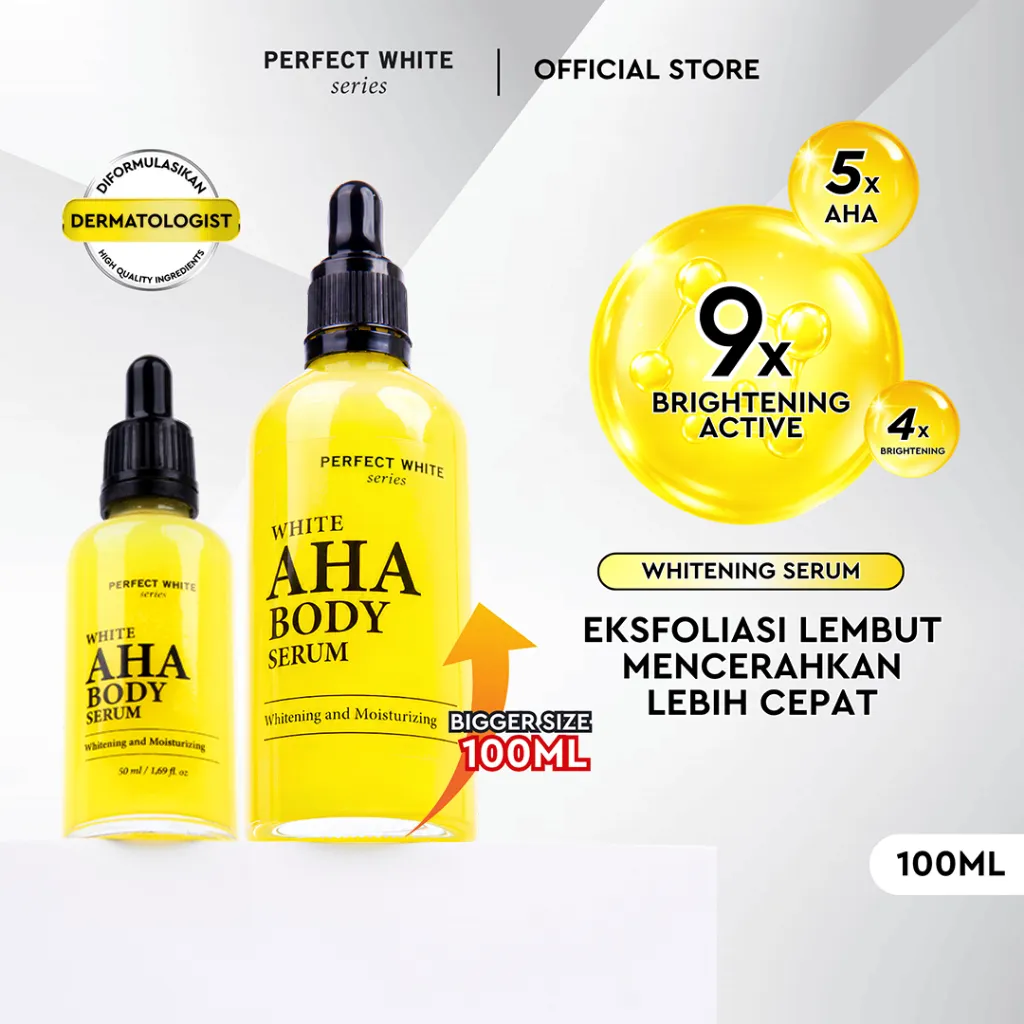 PERFECT WHITE [ FREE UPSIZE ] AHA Body Serum 100ML Whitening & Moisturizing | Serum Pencerah Badan