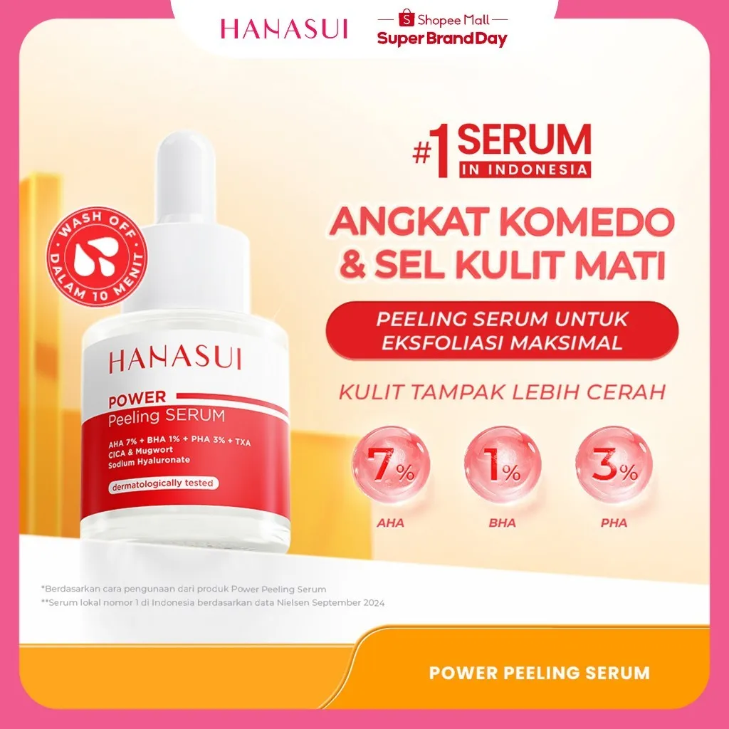 [HOT AUTO GLOWING] HANASUI Power Peeling Serum - Eksfoliasi AHA BHA Angkat Sel Kulit Mati Haluskan Cerahkan & Ratakan Tekstur Kulit Serum Wajah Exfoliating 10 Menit Mencerahkan & Kurangi Komedo Glowing Skincare BPOM Beruntusan Kulit Halus