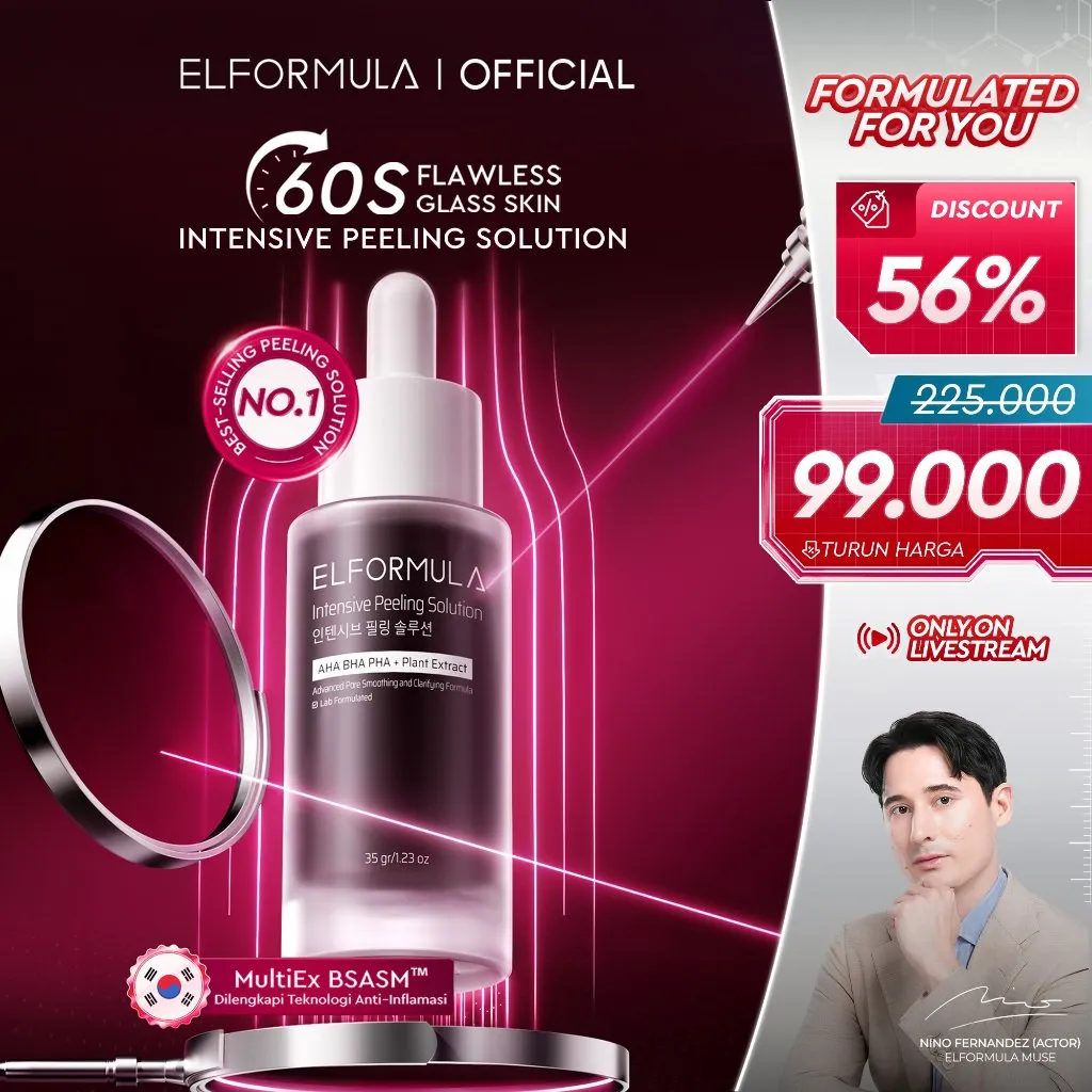 [TURUN HARGA] ELFORMULA Intensive Peeling Solution 35 gr - Peeling Serum Dark Spot Glass Skin Eksfoliasi Wajah Sel Kulit Mati AHA BHA PHA Glowing Smooth Skin Mencerahkan Kulit Halus Blackhead Brightening Cocok Kulit Berjerawat Komedo acne Retinol