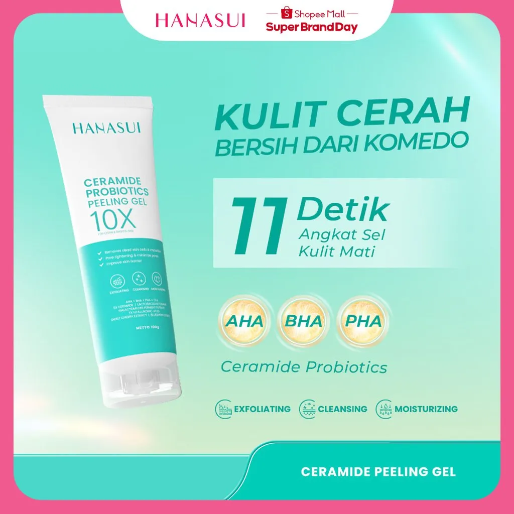 [BEST GENTLE EXFOLIATOR] HANASUI Ceramide Probiotics Peeling Gel - Eksfoliasi Gel Angkat Sel Kulit Mati & Komedo Mencerahkan Perbaiki Skin Barrier Peeling Wajah Exfoliating Ceramide Skincare BPOM Beruntusan Haluskan Tekstur Kulit AHA BHA PHA